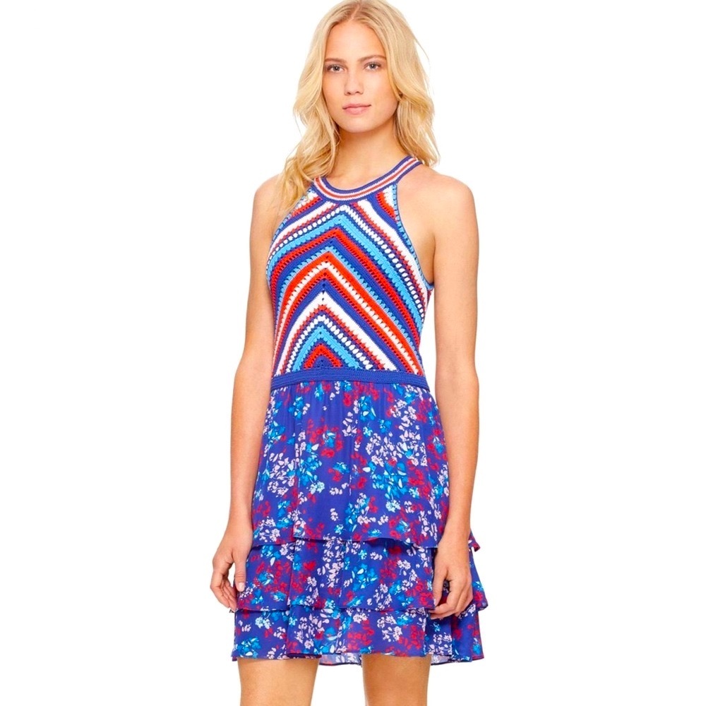 PARKER Waverly Knit Combo Rainflower Dress w. Crochet Floral - Size 0